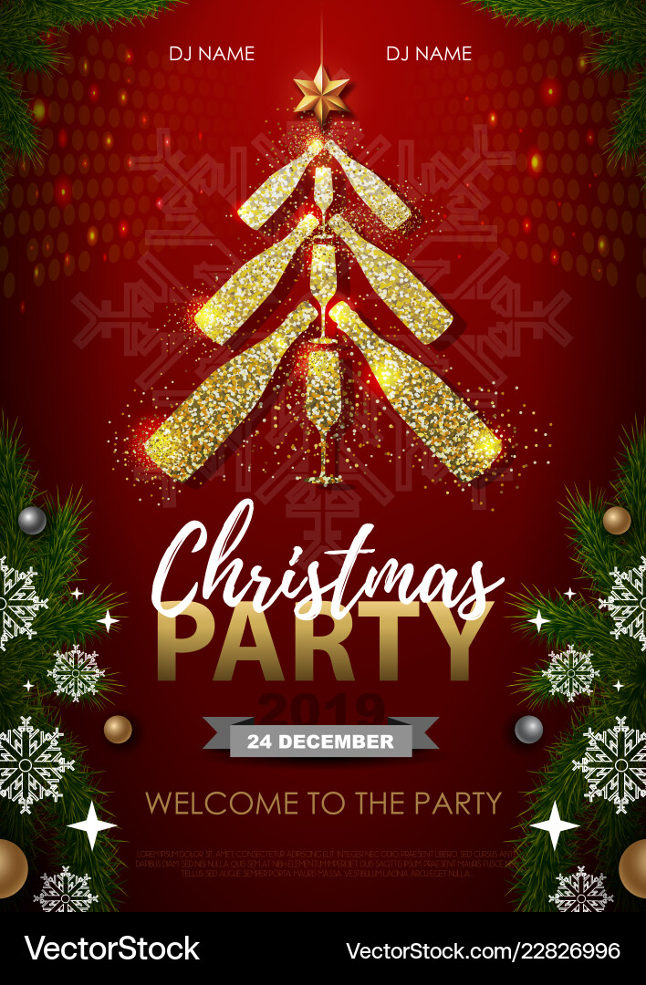 Christmas party poster with golden champagne Christmas party poster with golden champagne vector image