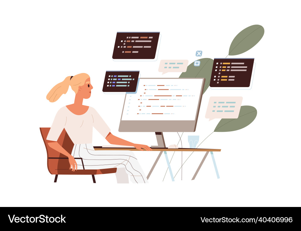 Coder oder Software-Entwickler arbeiten auf Computer Coder oder Software-Entwickler arbeiten auf Computer vektorbild