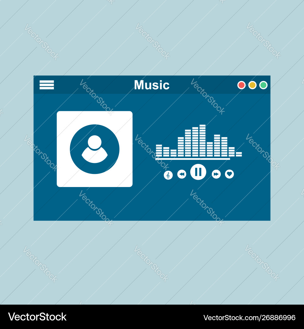 Media player application app template with flat vector image