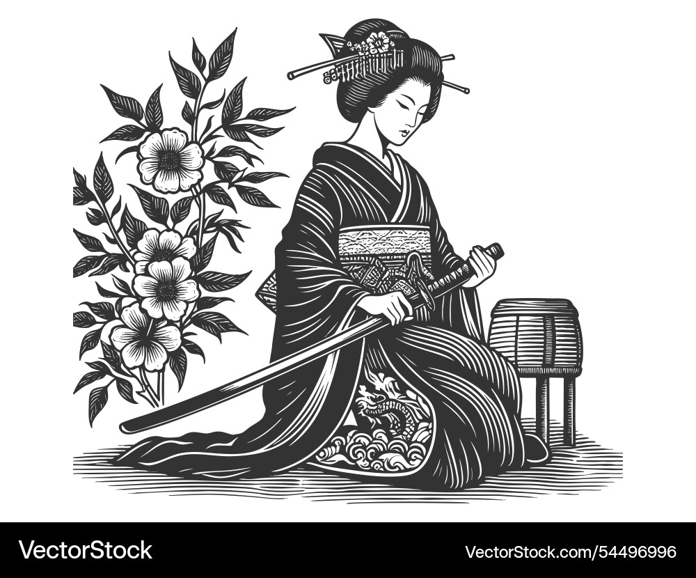 Samurai Frau im traditionellen Kimono Samurai Frau im traditionellen Kimono vektorbild