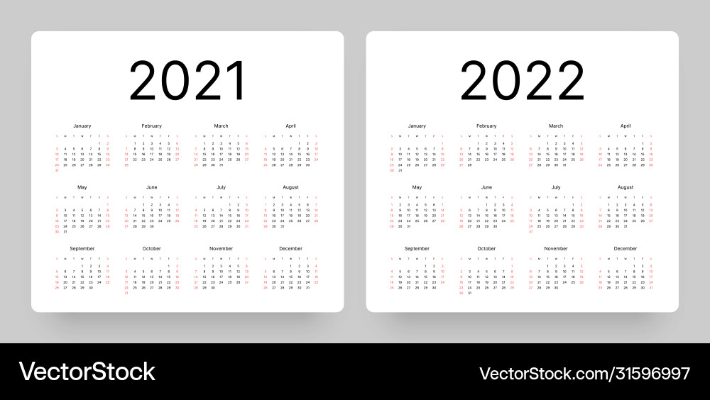2021-2022 Calendar - Minimalist Week Starts Sunday vector image