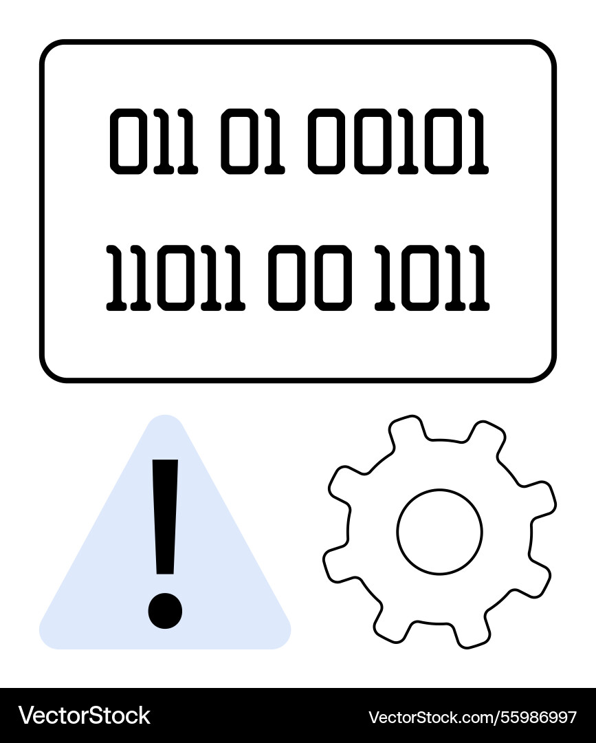 Binary code with warning sign and gear symbolizing Binary code with warning sign and gear symbolizing vector image