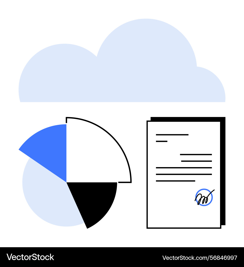 Cloud storage with pie chart and signed document Vector Image