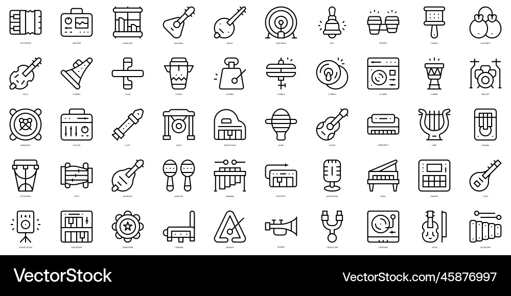Set of thin line music instruments icons Set of thin line music instruments icons vector image