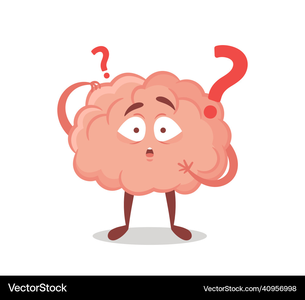 Cartoon brain character with question mark Cartoon brain character with question mark vector image