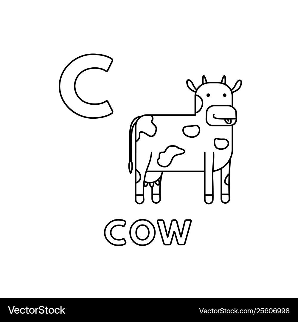 Cute cartoon animals alphabet cow coloring Cute cartoon animals alphabet cow coloring vector image