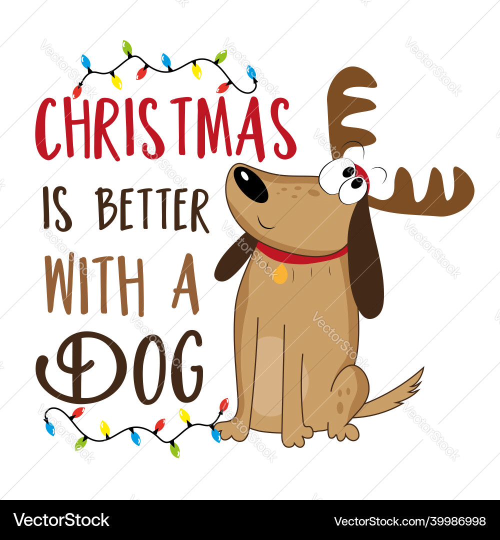 Cute Dog with Antlers - Christmas Vector Image