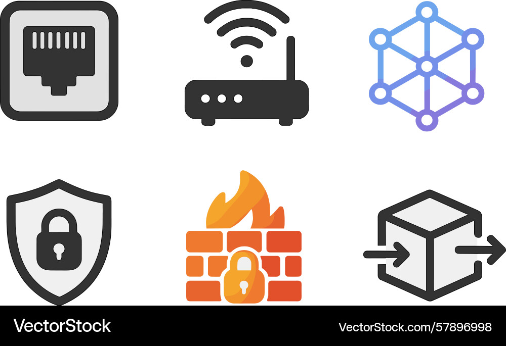 Various icons representing networking security Various icons representing networking security vector image