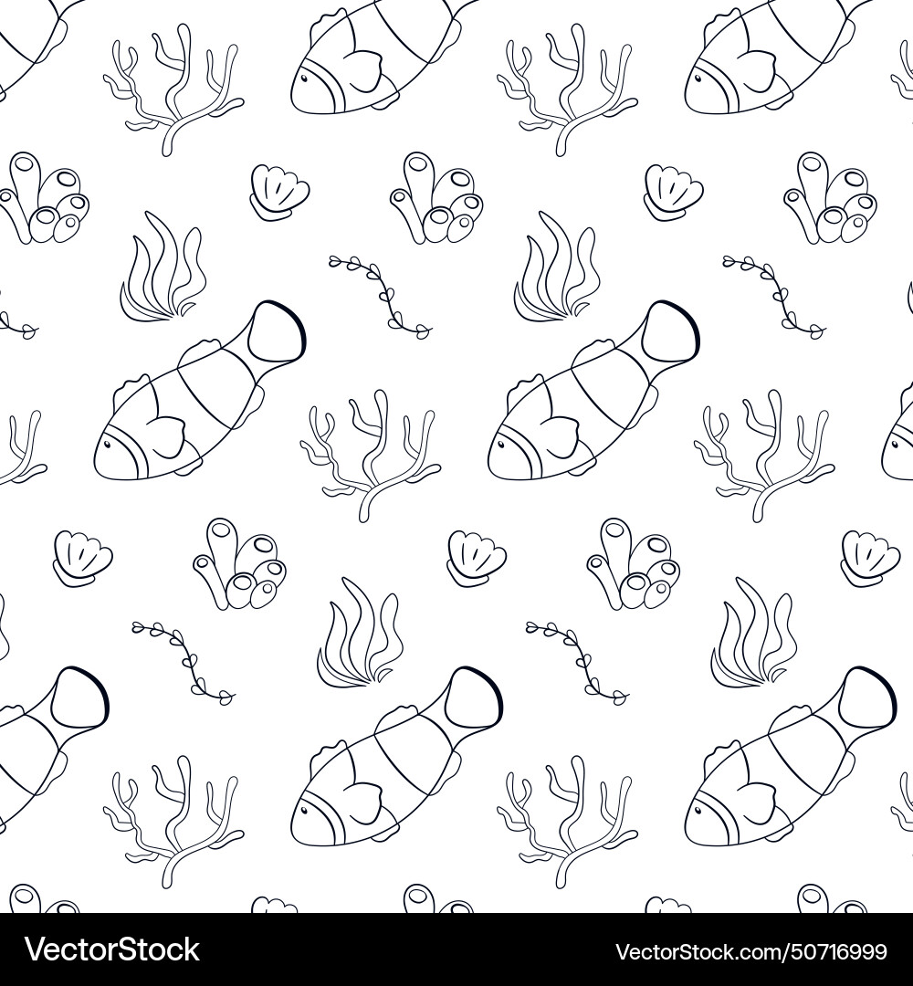 Clown fish seamless pattern in line art style Clown fish seamless pattern in line art style vector image