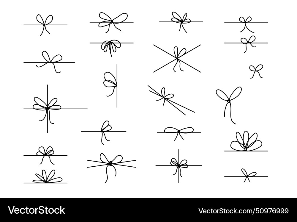 Line bows on ribbon bow string set for box vector image