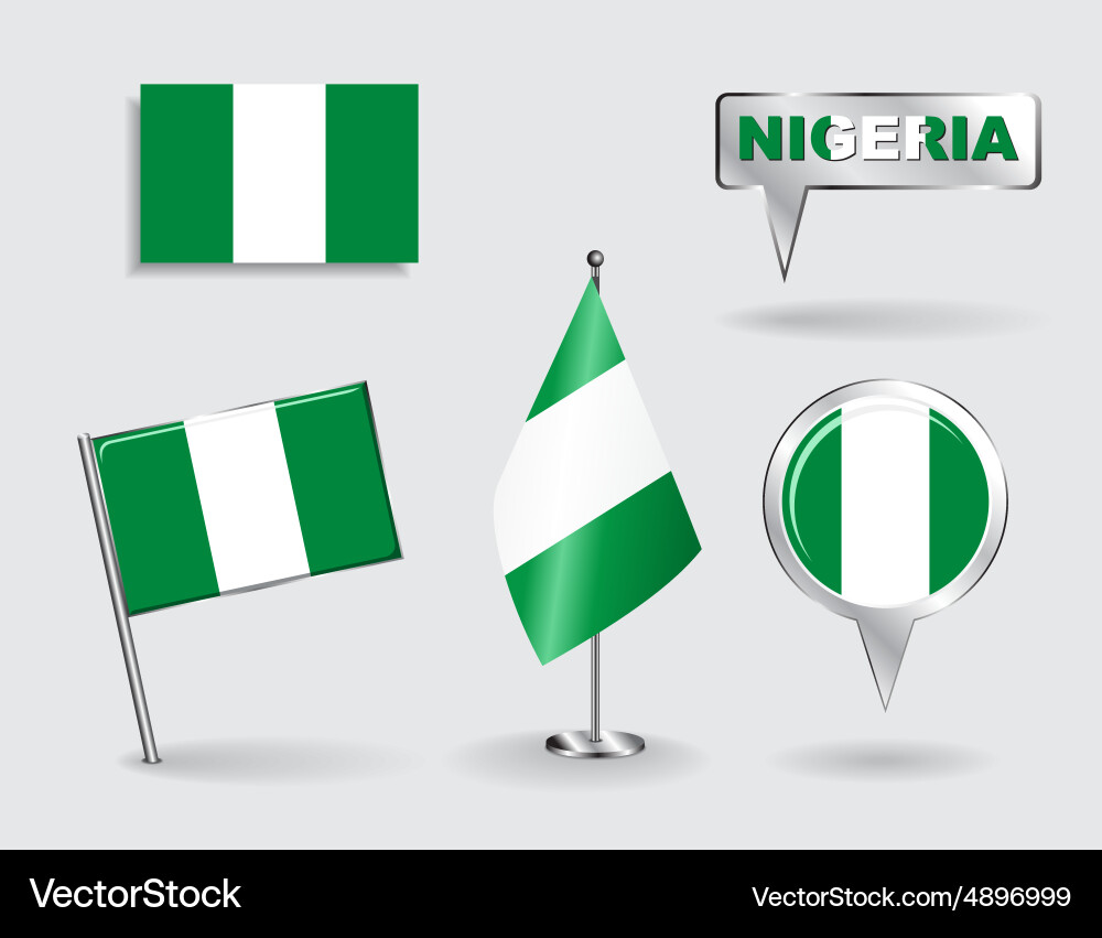 Set of nigerian pin icon and map pointer flags vector image