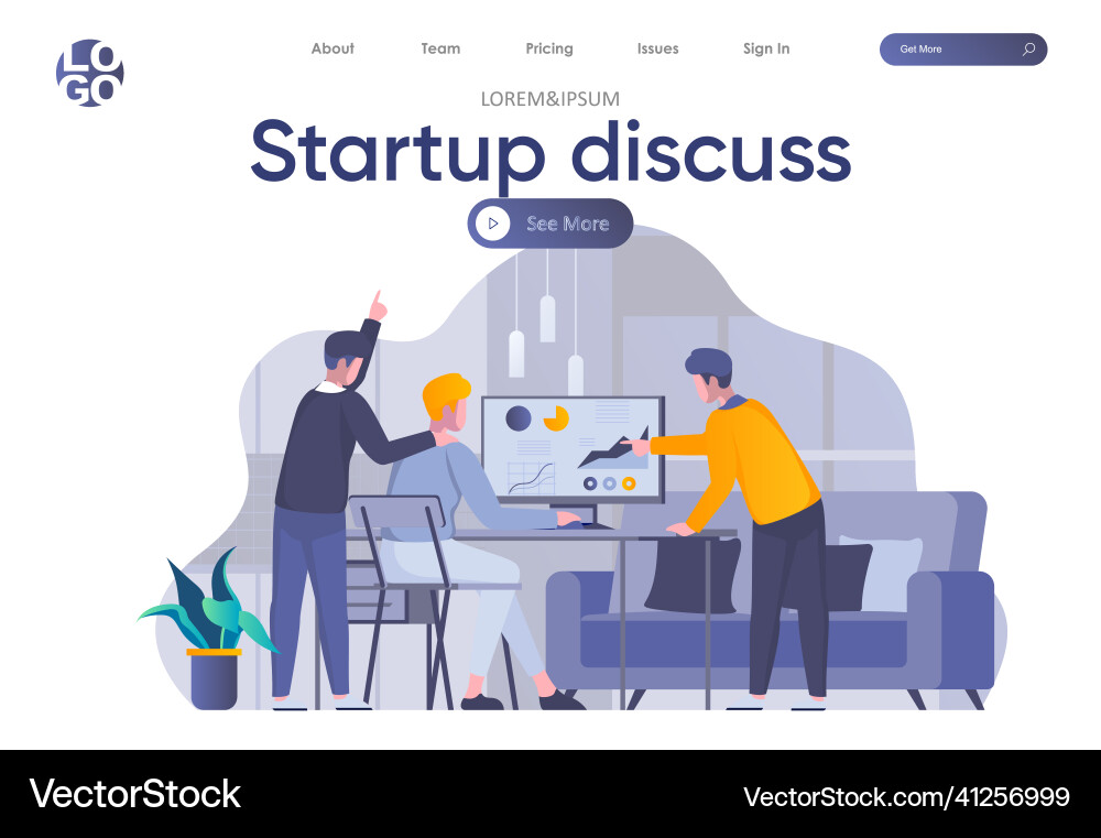 Startup discuss landing page with header partners Startup discuss landing page with header partners vector image