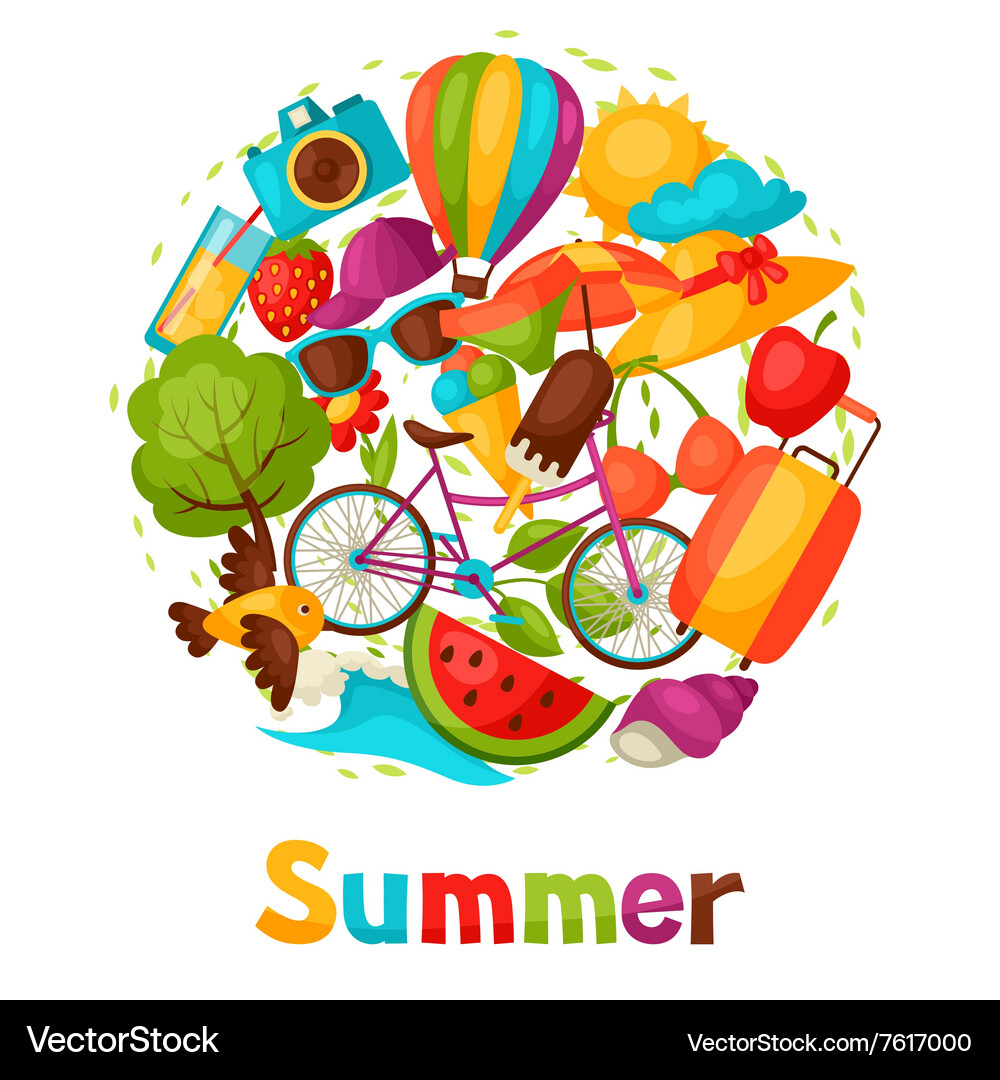 Background with stylized summer objects design Vector Image