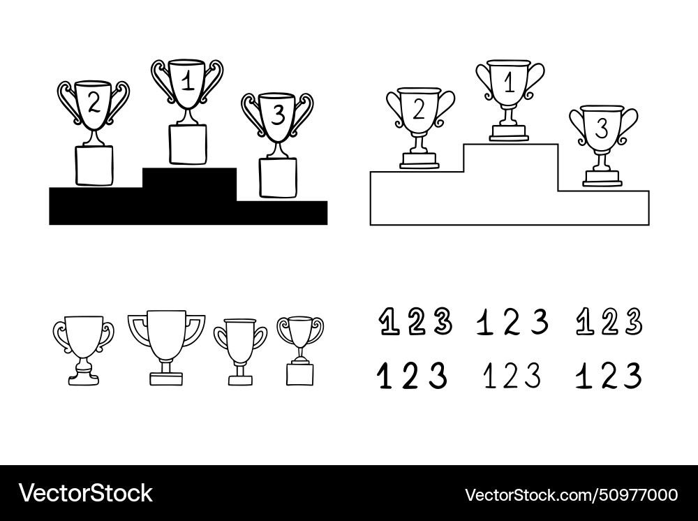 Doodle line trophy winner podium winners cups Doodle line trophy winner podium winners cups vector image
