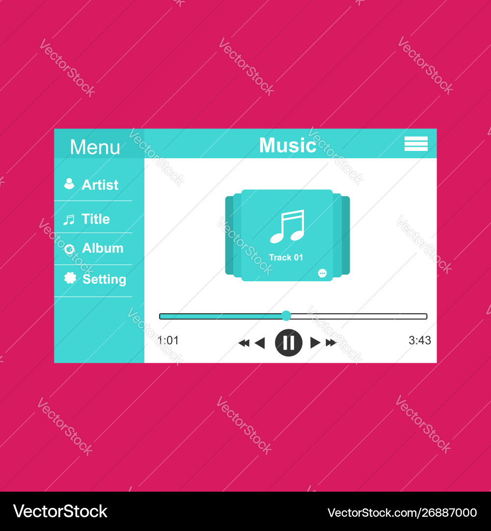 Media player application app template with flat Media player application app template with flat vector image