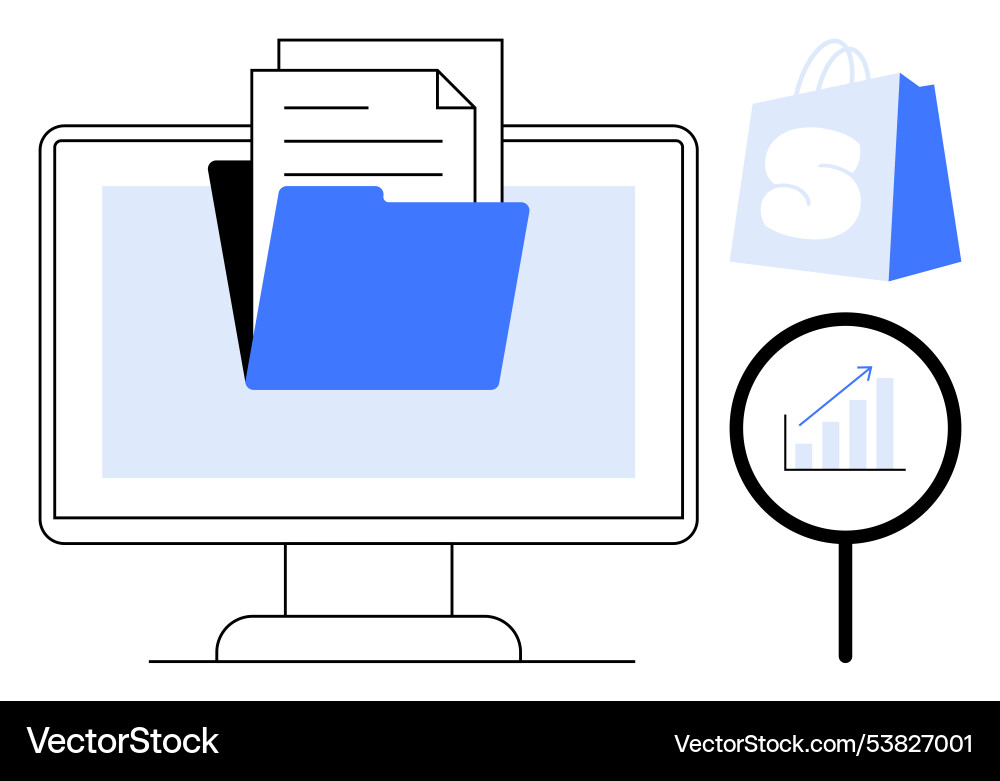 Digital file management on monitor with analytics Digital file management on monitor with analytics vector image