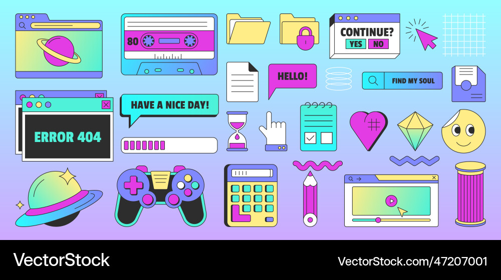 Retro user interface elements in vaporwave style Vector Image