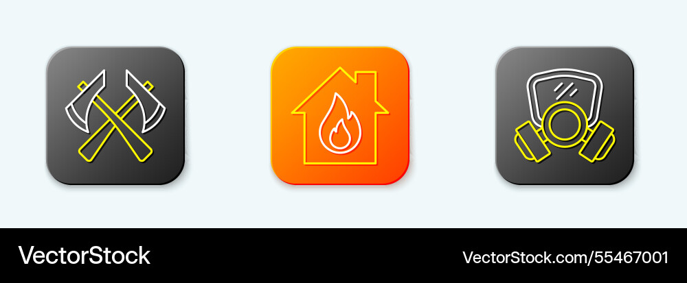 Set line firefighter axe in burning house and gas Set line firefighter axe in burning house and gas vector image