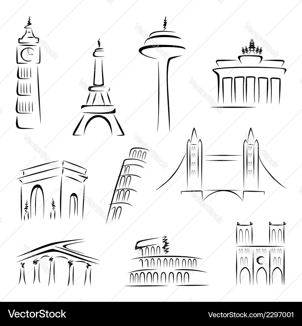 World Landmarks Sketch Vector Image