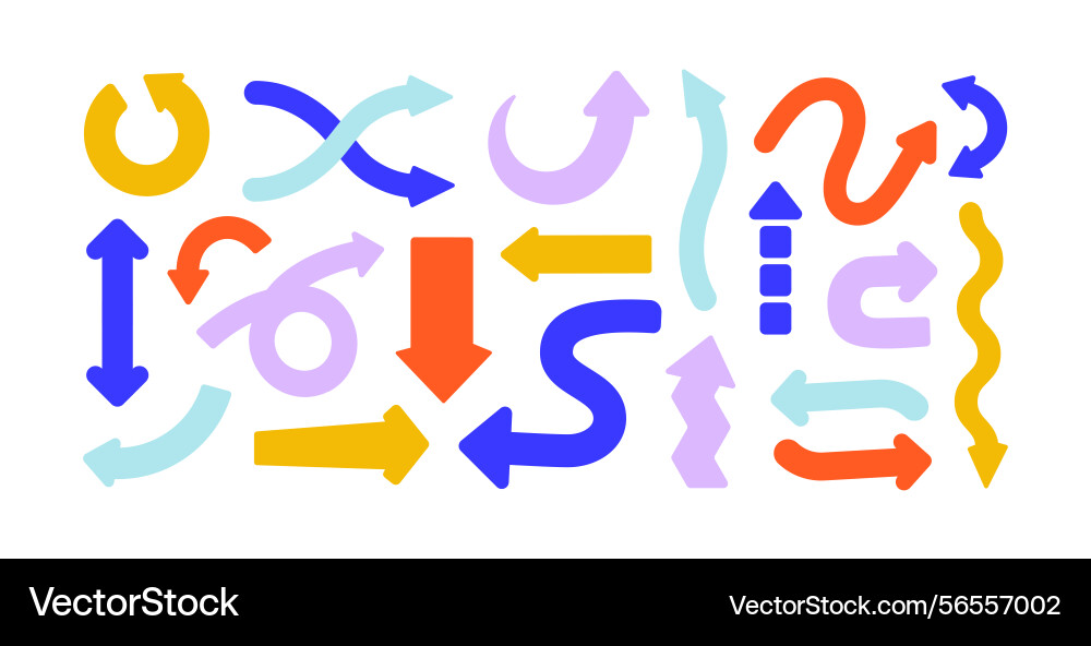 Arrows set curved pointers pointing and showing vector image
