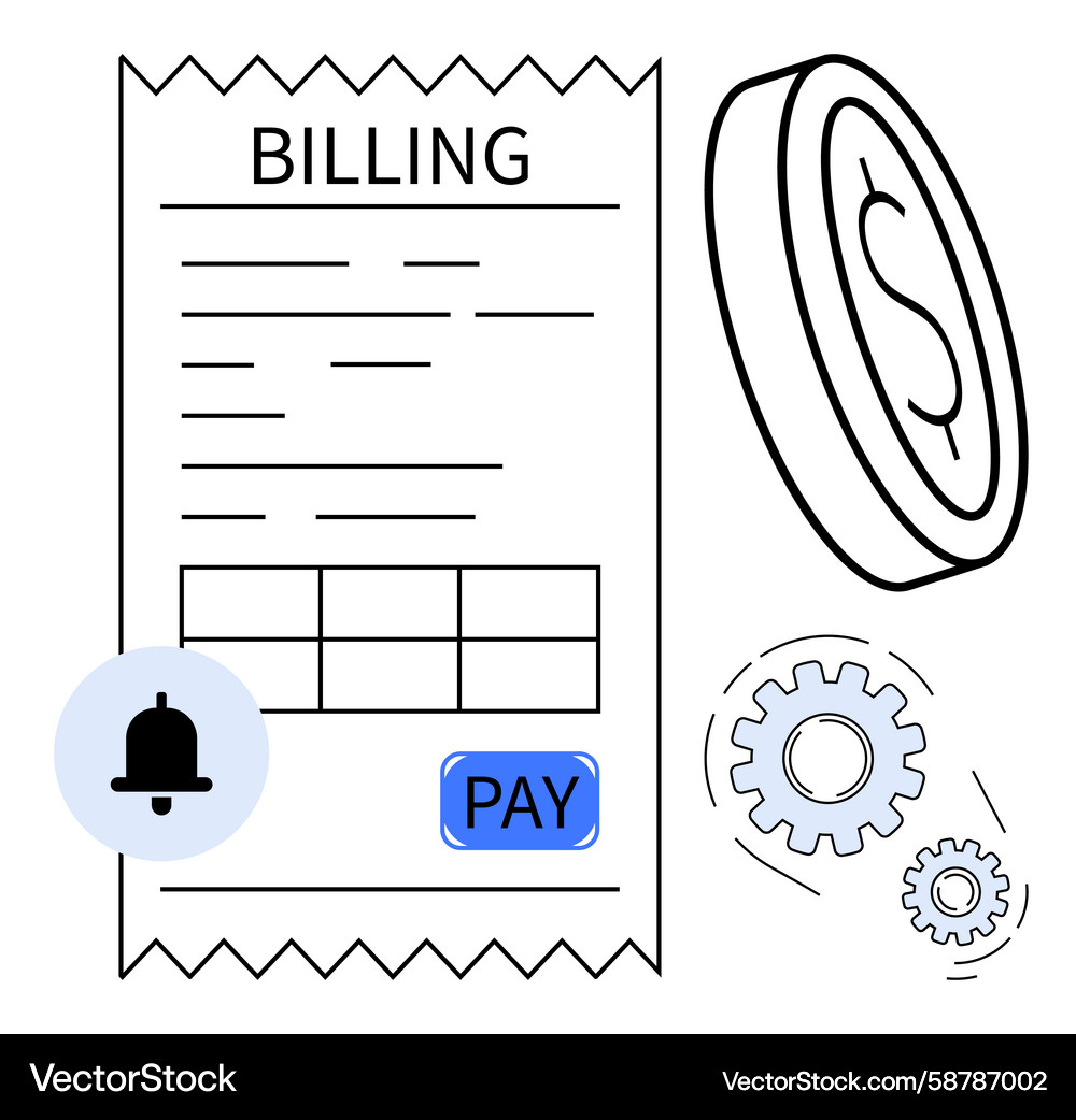 Billing receipt with payment button notification Billing receipt with payment button notification Vector Image