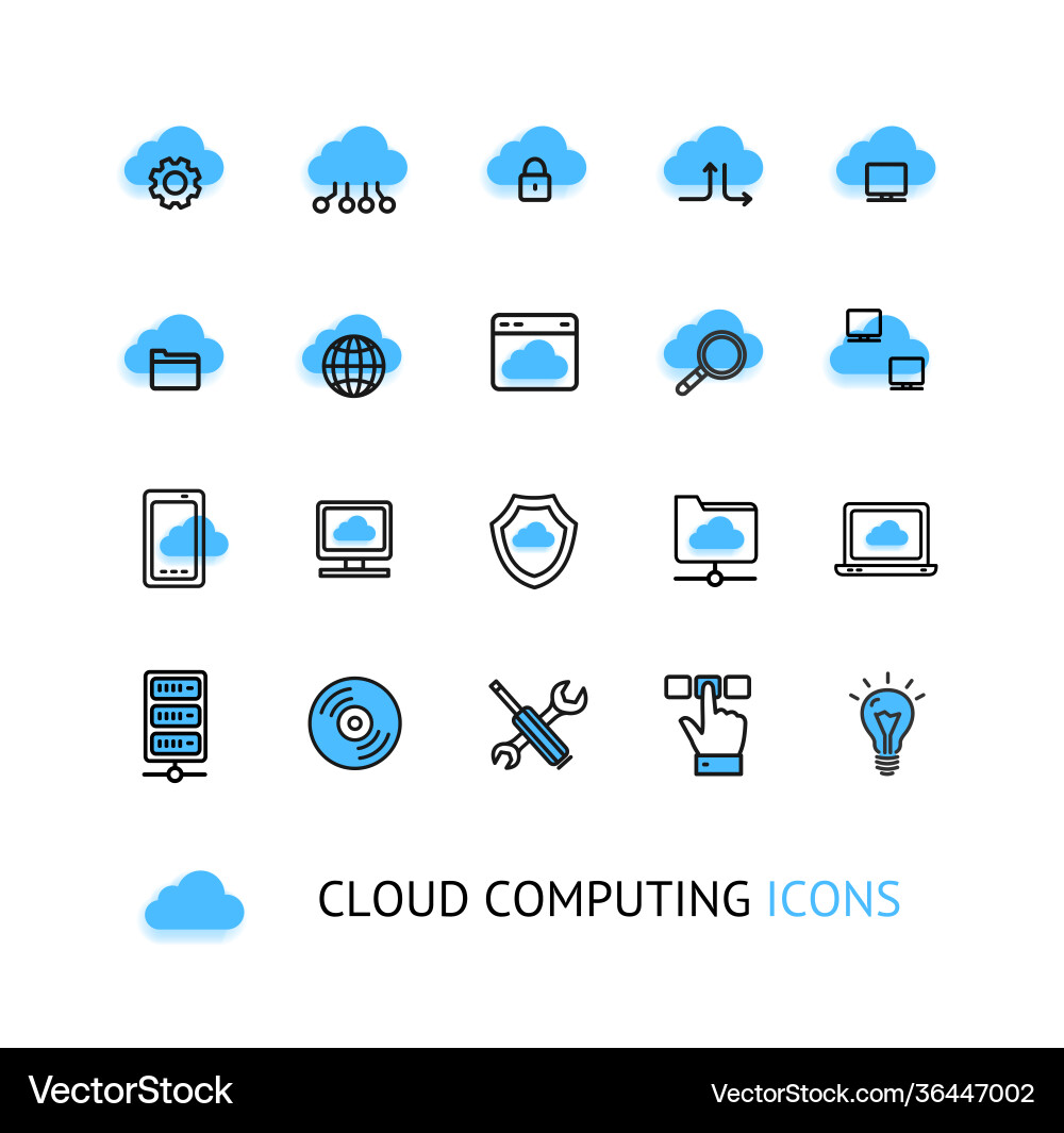 Cloud computing sign thin line icon set Cloud computing sign thin line icon set vector image