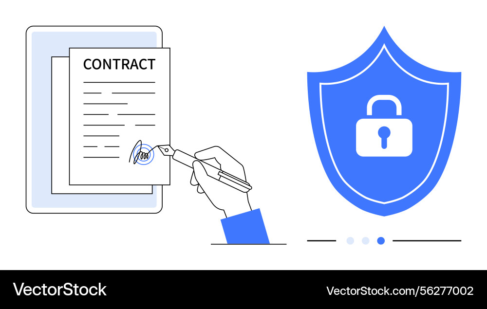 Hand signing contract and security shield Hand signing contract and security shield vector image