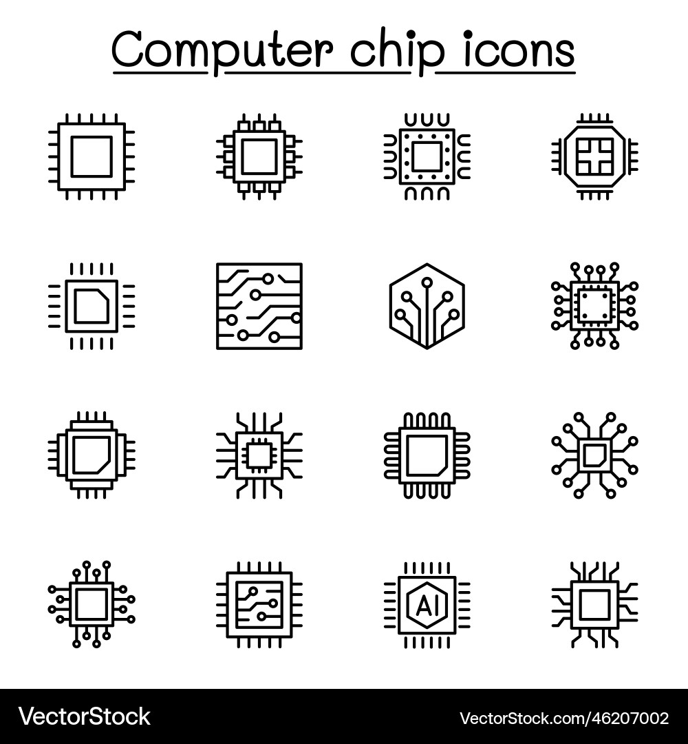 Modern Computer Chip Icon Set vector image