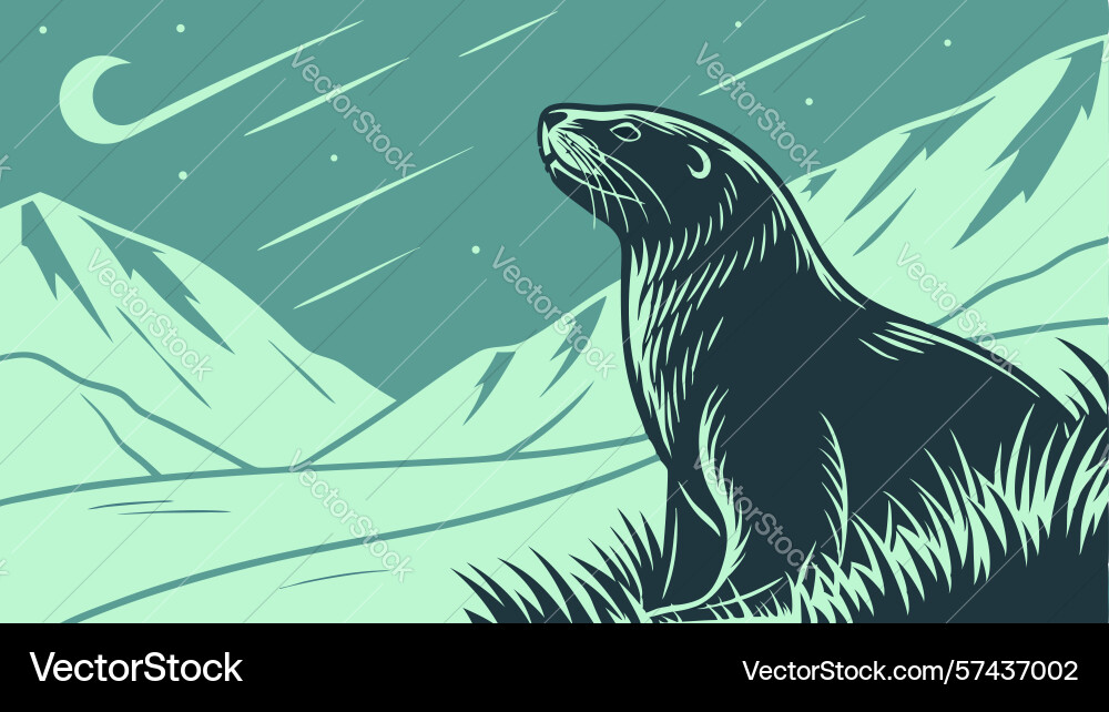 Seal resting on rock in ocean design generative Vector Image