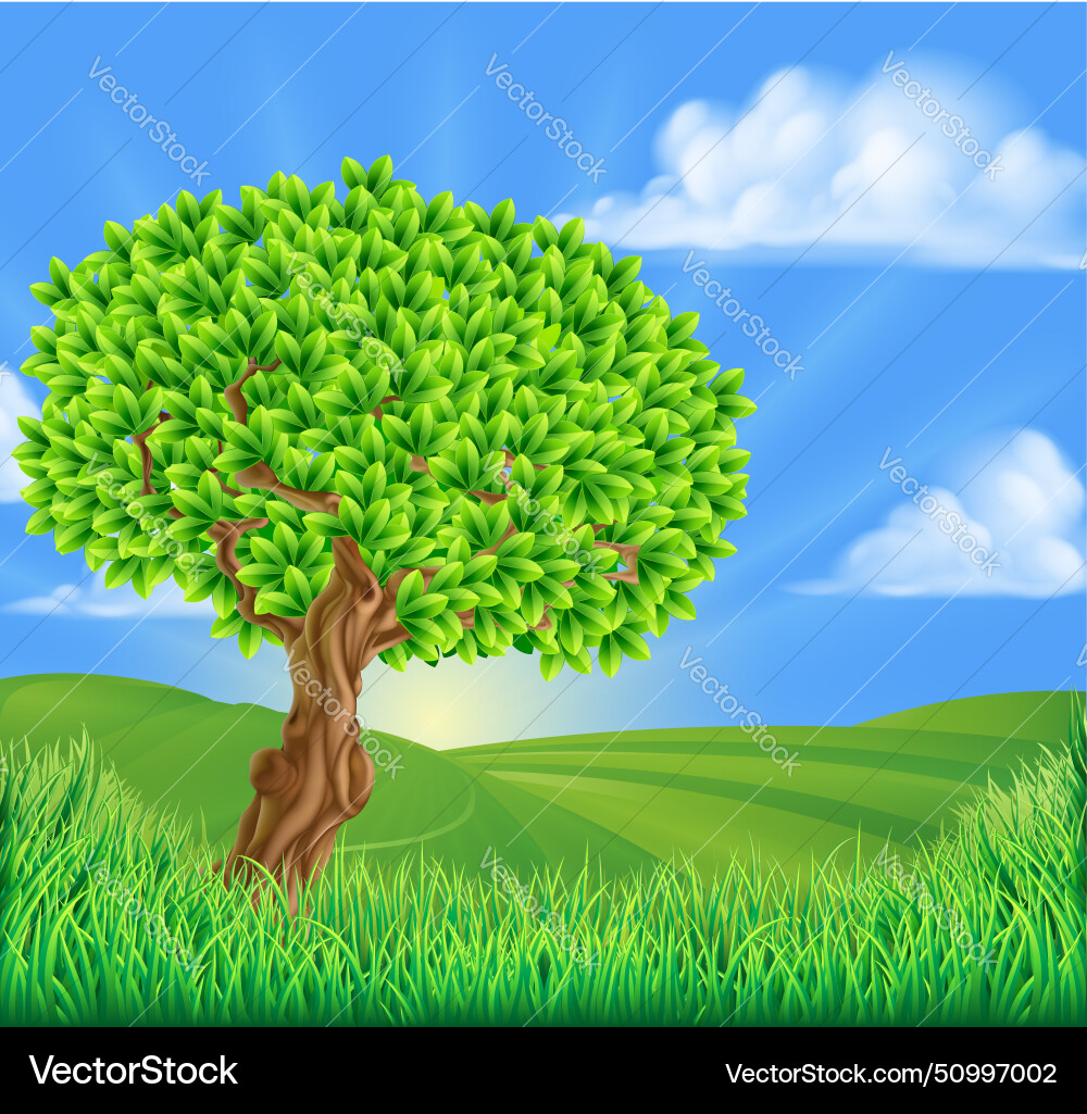 Tree rolling hills landscape background Vector Image
