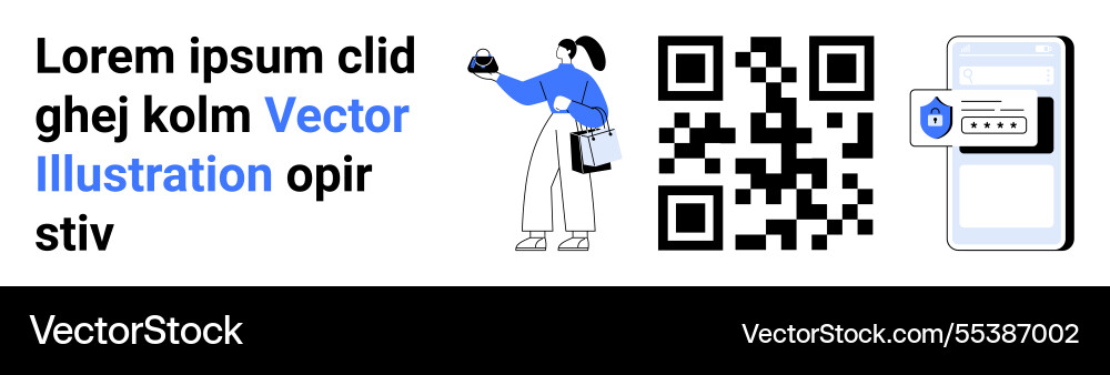 Woman scanning qr code with smartphone and secure Woman scanning qr code with smartphone and secure vector image