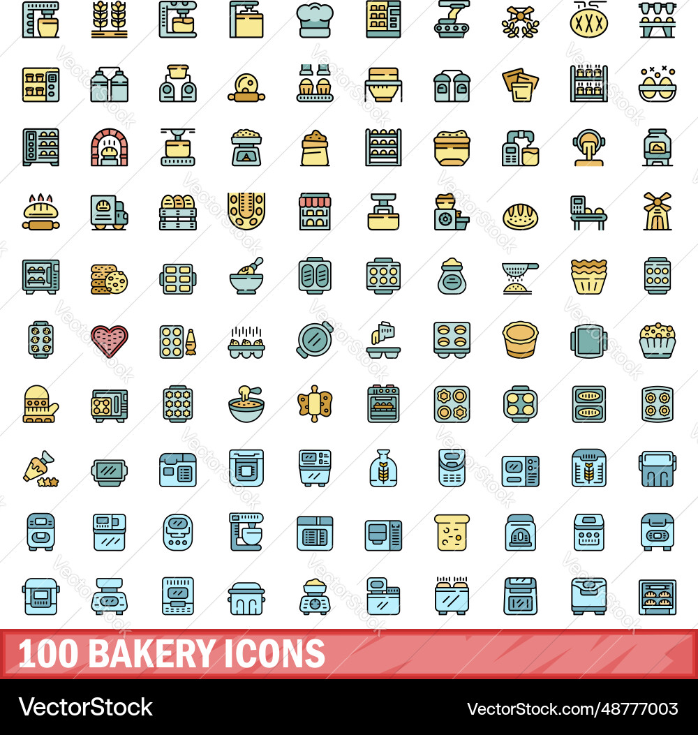 100 bakery icons set color line style 100 bakery icons set color line style vector image