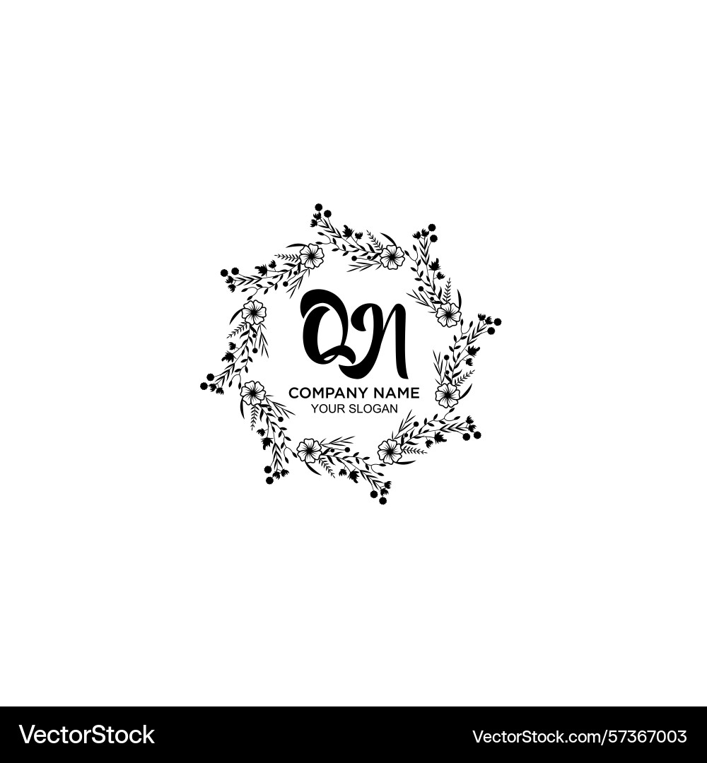 Classic floral monogram qn with elegant frame Vector Image