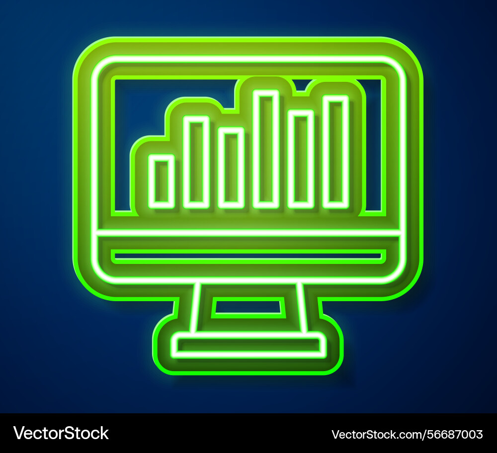 Glowing neon line computer monitor with graph Glowing neon line computer monitor with graph vector image