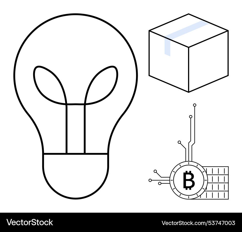 Lightbulb outline box and bitcoin symbol Lightbulb outline box and bitcoin symbol vector image