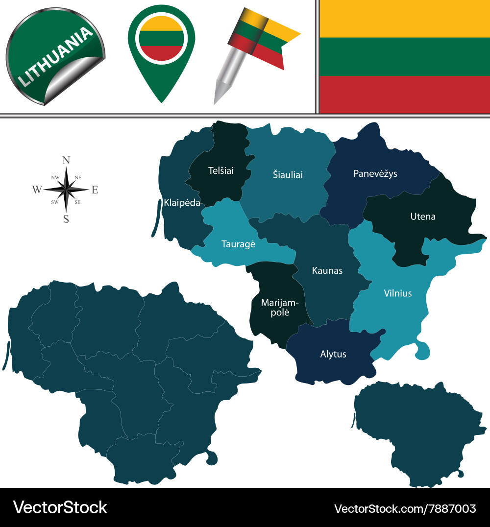 Lithuania Map with Regional Divisions Vector Image