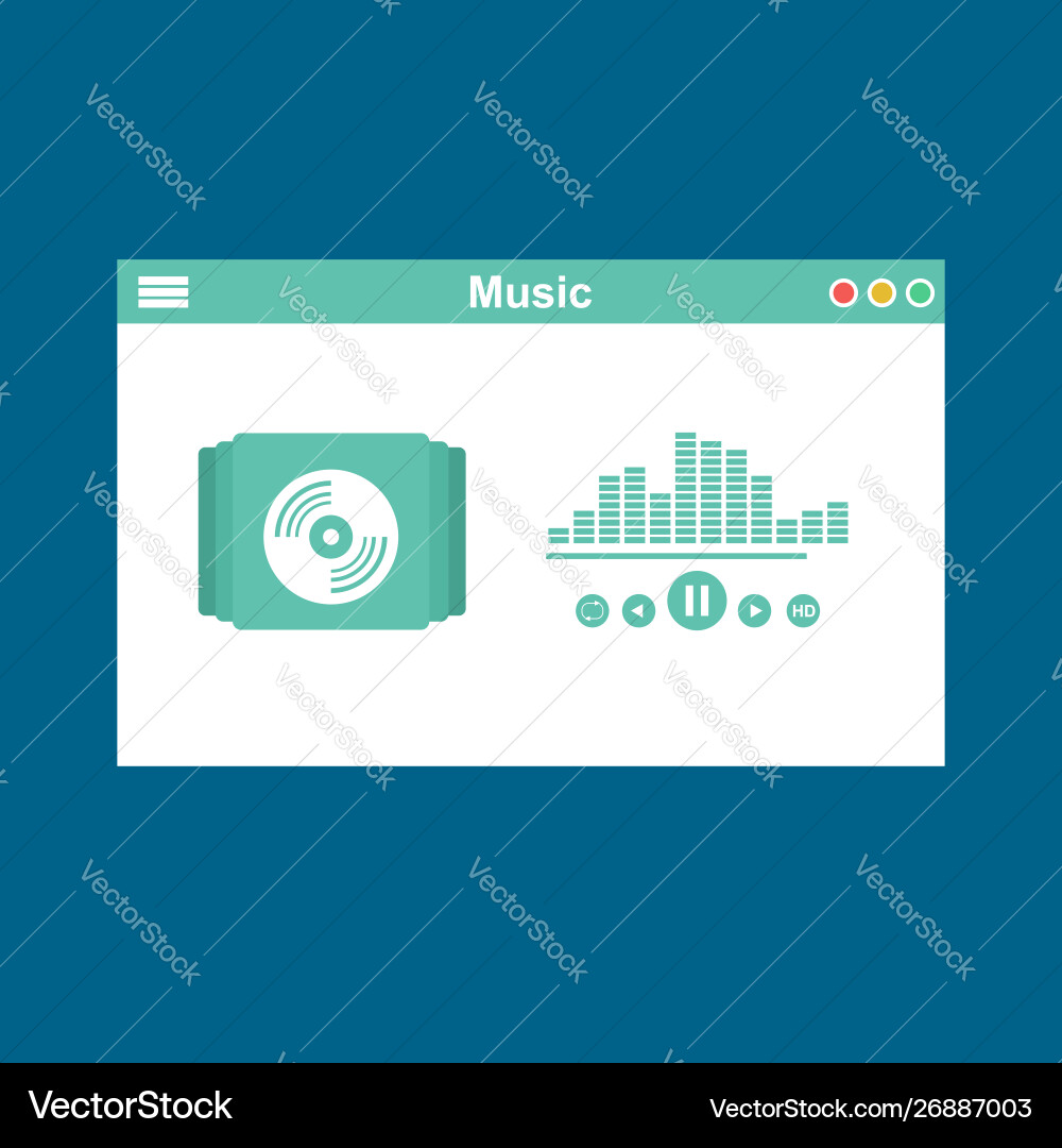 Media player application app template with flat Media player application app template with flat vector image