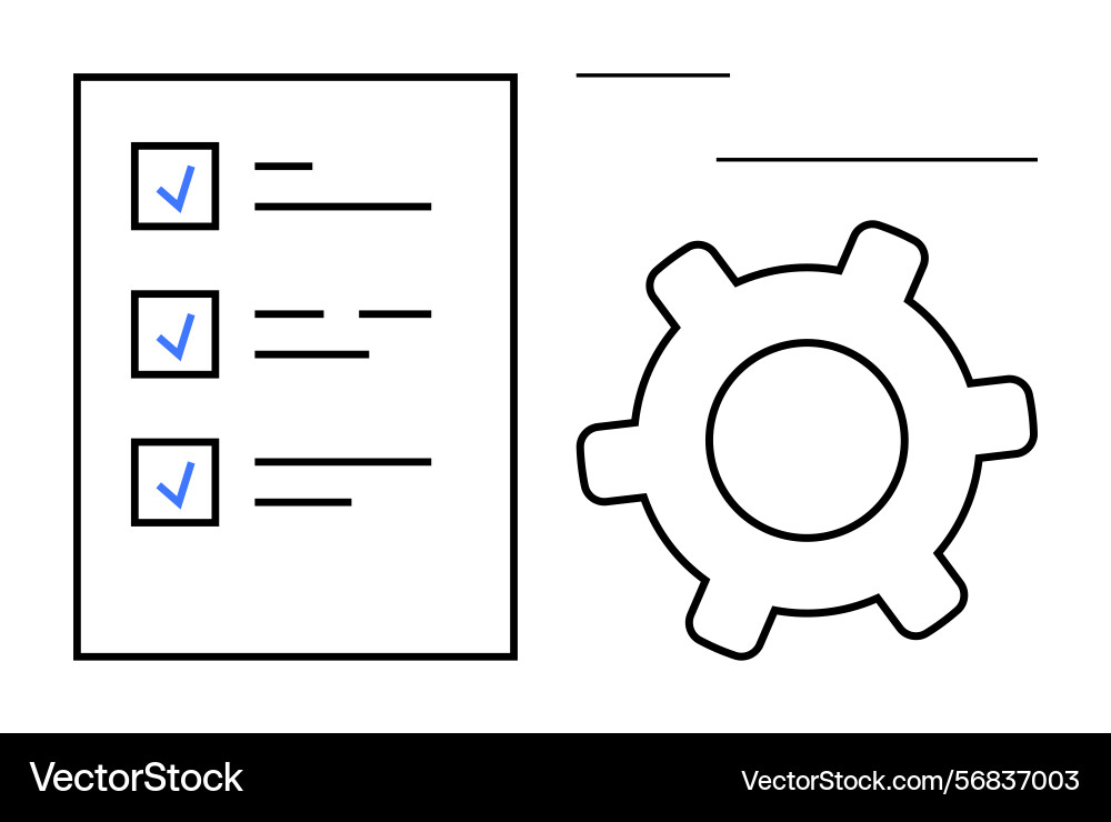 Task checklist and gear representing workflow Task checklist and gear representing workflow Vector Image