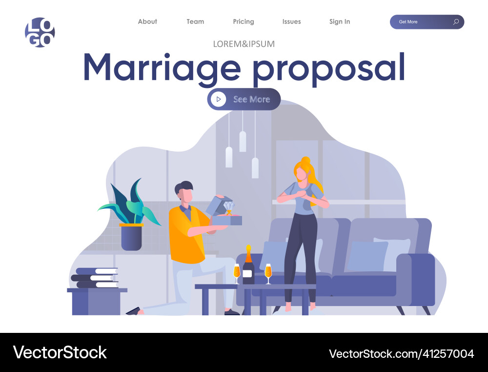 Heiratsantrag Landingpage mit Kopfmann Heiratsantrag Landingpage mit Kopfmann vektorbild