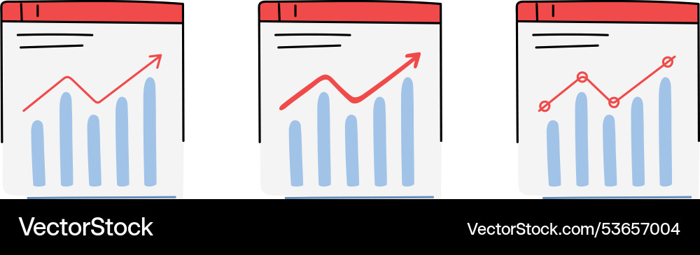 Set graphs bar charts graph going up down Set graphs bar charts graph going up down Vector Image