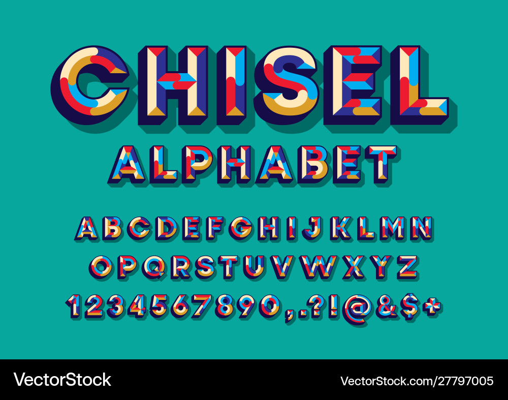 Chisel Alphabet Font - Engraved Style vector image
