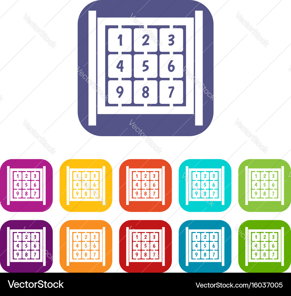 Cubes with numbers on playground icons set Vector Image