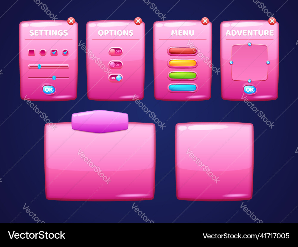 Glossy pink boards with buttons for game interface Glossy pink boards with buttons for game interface vector image