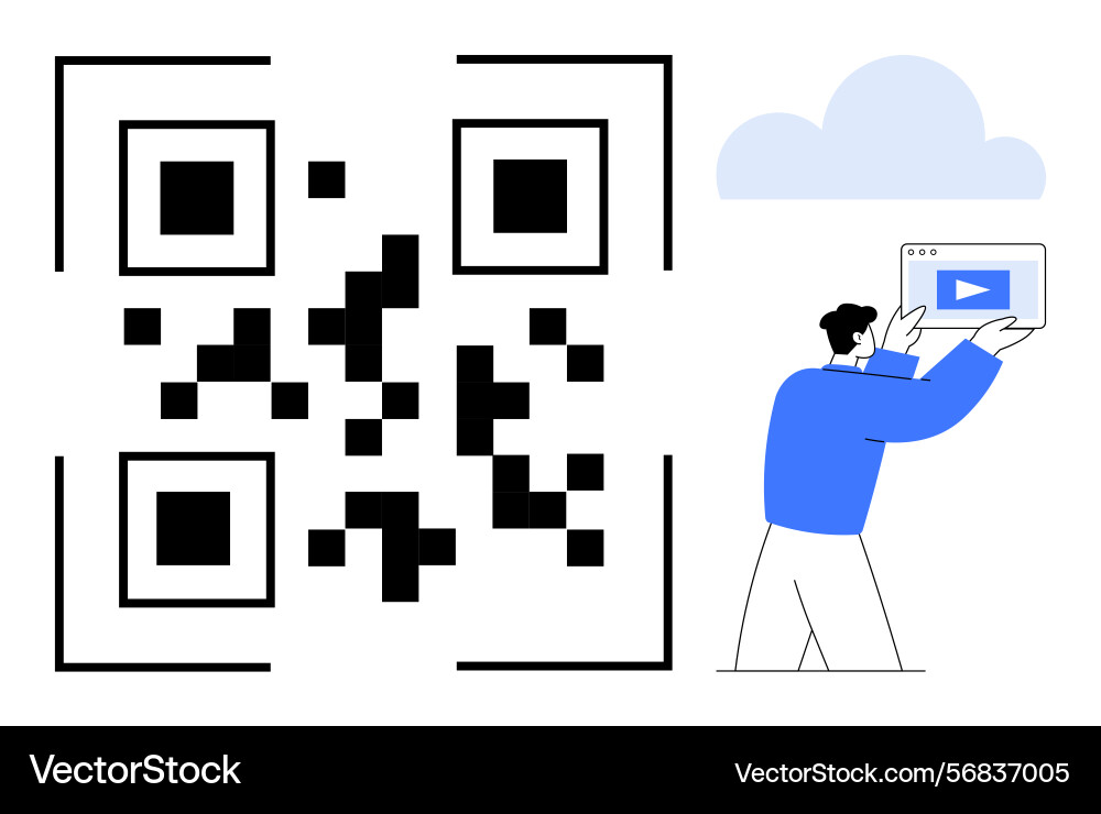 Man scanning qr code with digital content in hand Man scanning qr code with digital content in hand vector image