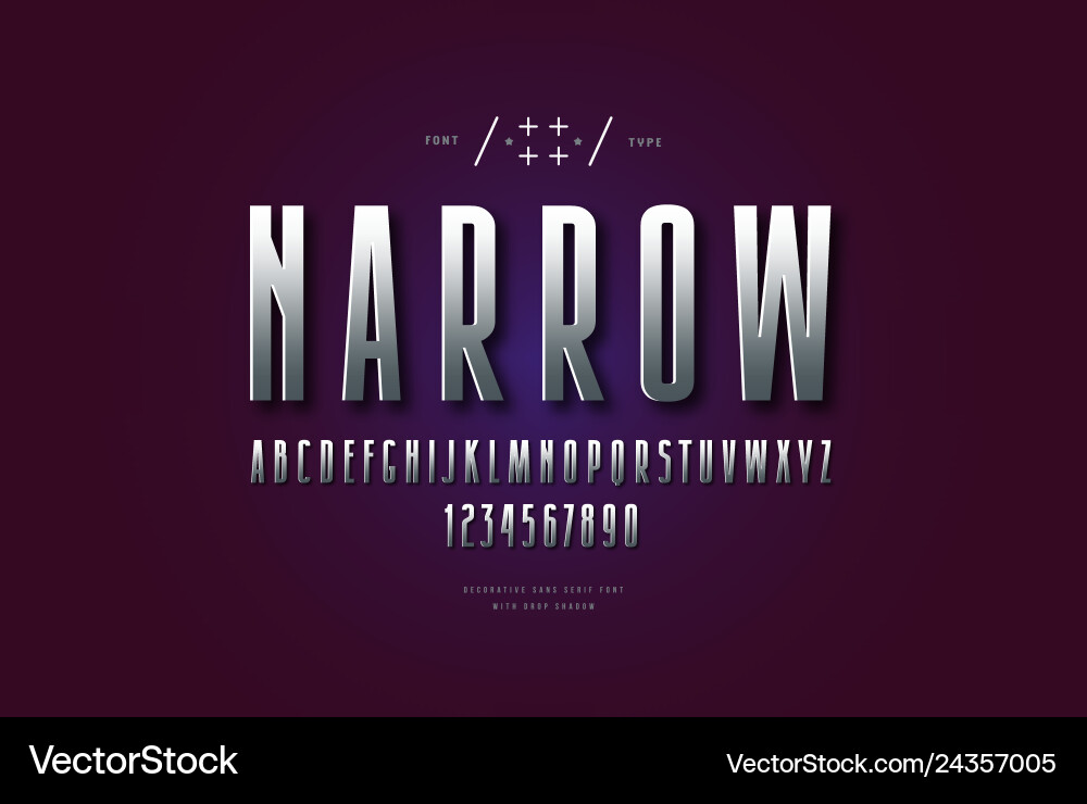 Metal chrome narrow sans serif font Metal chrome narrow sans serif font vector image