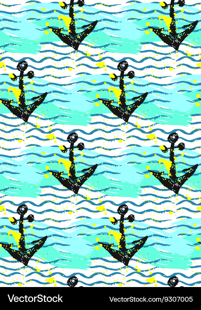 Seamless pattern with anchor and sea wave vector image