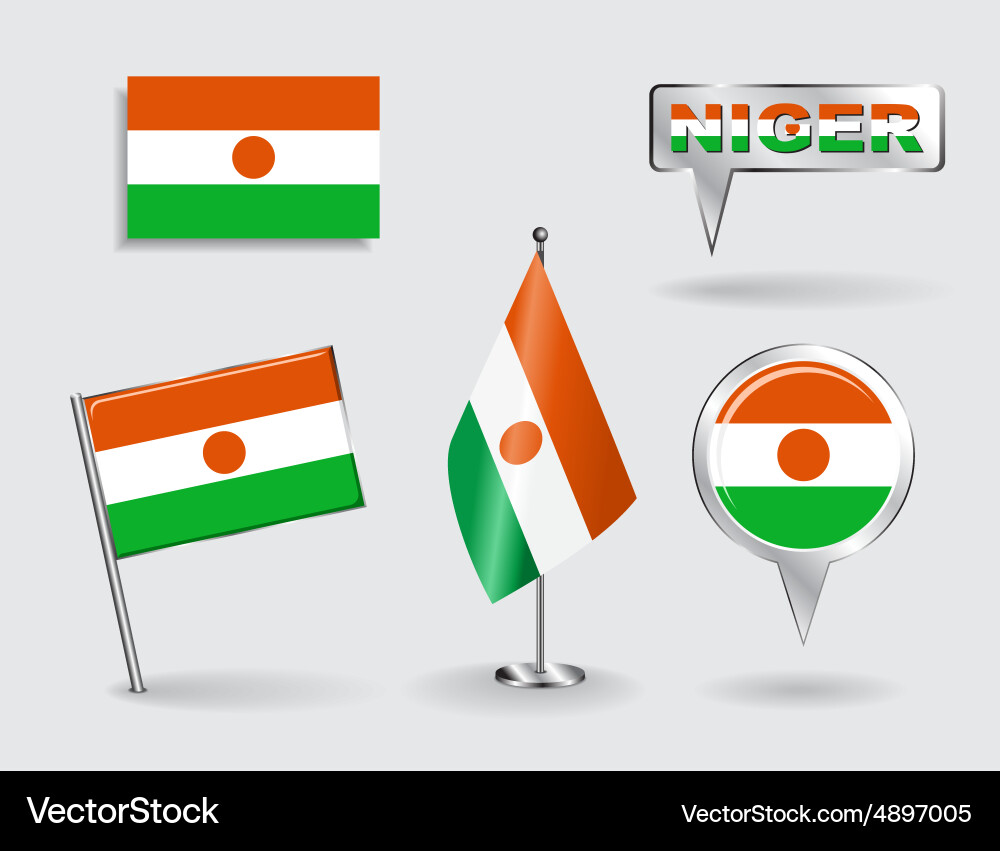 Set of niger pin icon and map pointer flags vector image