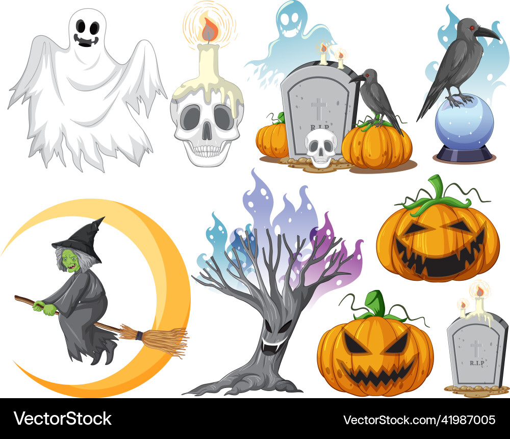 Set of witches and wizard objects vector image