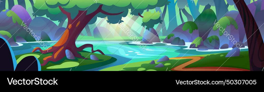 Summer forest landscape with lake vector image