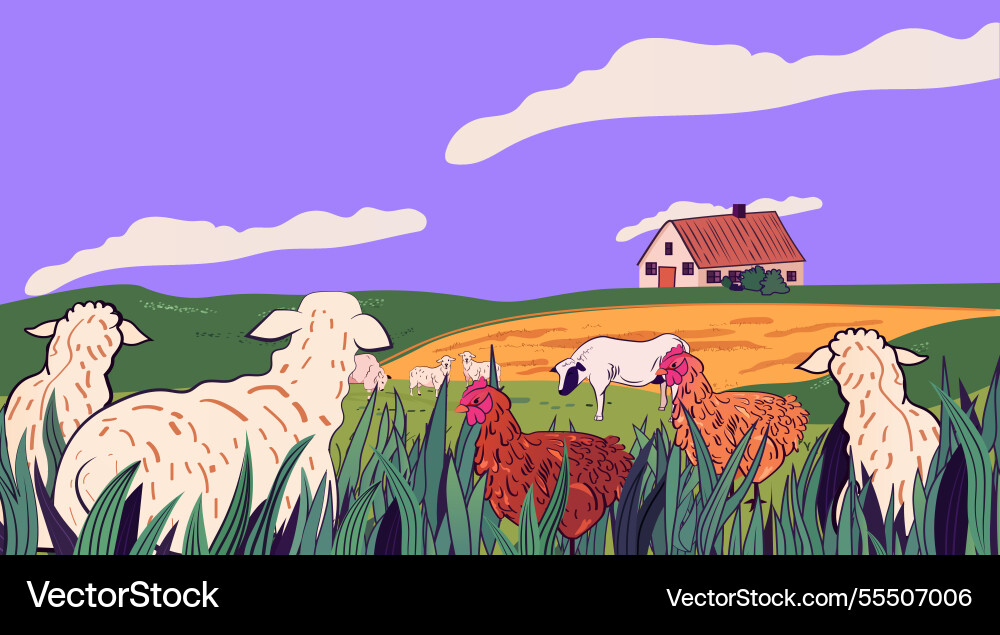 Bauernhof Tiere beweist idyllische Landschaft Landschaft Bauernhof Tiere beweist idyllische Landschaft Landschaft vektorbild